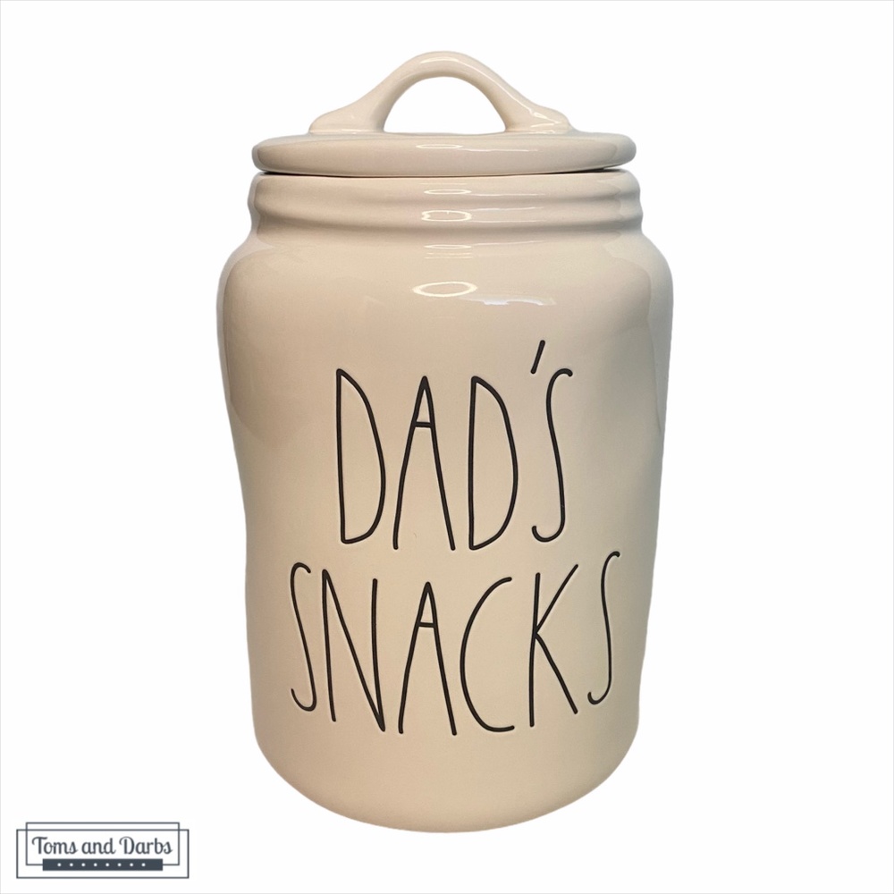 Rae Dunn DAD’S SNACKS Ceramic White Treat Canister